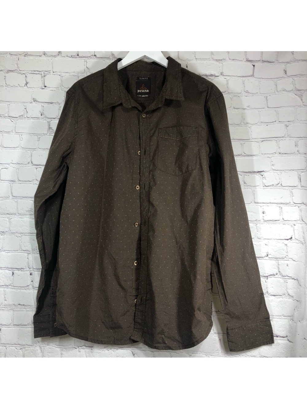 Prana Men's Dark Brown Long-Sleeve Button-Down Shirt